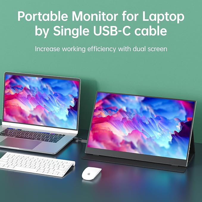 cocopar Portable Monitor 15.6 Inch 1080P FHD 60Hz 85% sRGB Travel Monitor with Speaker HDMI USB-C Second Screen for Laptop MacBook Surface PC Xbox PS4/5, VESA Mountable, with Full Cover Stand - Image 2