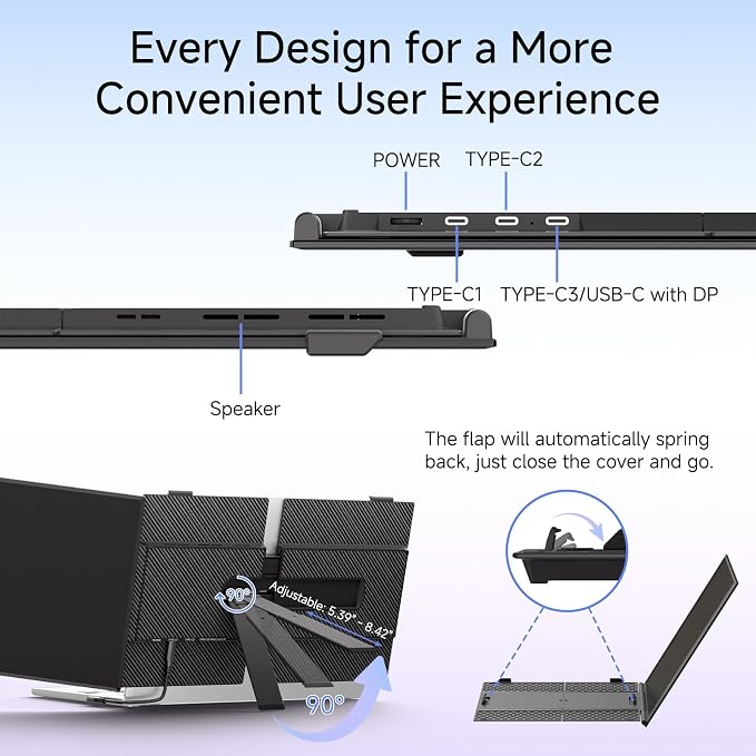 14" Laptop Screen Extender, 0.19" Ultra-Thin Laptop Monitor, Stable Damping Stand with 90° Rotation, 180° Rotation Dual Screen, Extra Compatible with Windows/Mac/Android/Switch/PS Fits 13"-17" Laptops - Image 4