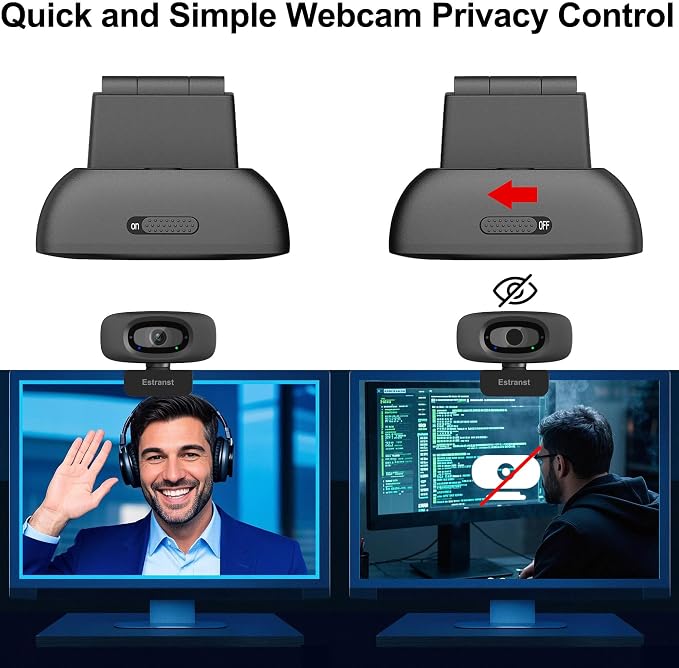 2K Quad HD Webcam with Privacy Cover & Noise-Canceling Microphone & USB C Adapter, Video Web Streaming Camera for PC Computer Desktop Laptop Mac Zoom Teams &More, 2pcs Cable Organizer - Image 4