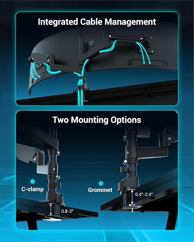 Ergounion Dual Monitor Arm for 13-49 Inch Ultrawide Screens, Heavy Duty Monitor Mount for 2 Monitors up to 44lbs, Full Motion Vertical Stacked Dual Monitor Arm Desk Mount, 75/100mm VESA Mount, Black - Image 6