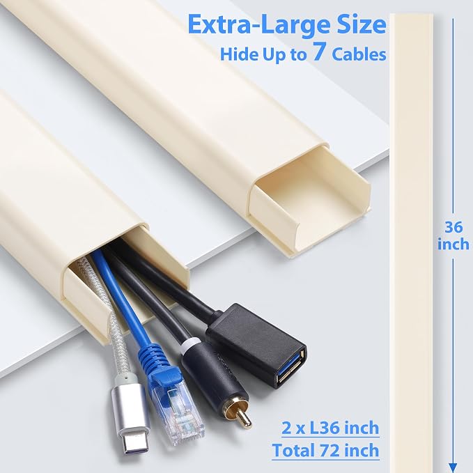 ZhiYo 6 ft Cord Covers for 4-7 Wires on Wall, Beige, 2 Pack (3 ft Each) | Paintable TV Cord Hider for Wall-Mounted TVs, Self-Adhesive Wire Cover for Walls, Easy Installation, 1.54"W x 0.75"H - Image 2