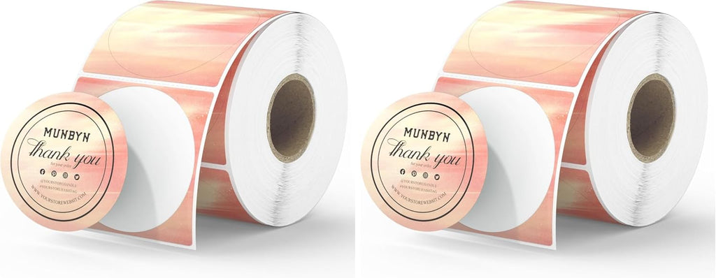 MUNBYN 2 Inch Round Orange Thermal Labels, Self-Adhesive Stickers for Baking, Candle, and Food, Compatible with Thermal Printers, 500 Labels/1 Roll (Pack of 2) by MUNBYN
