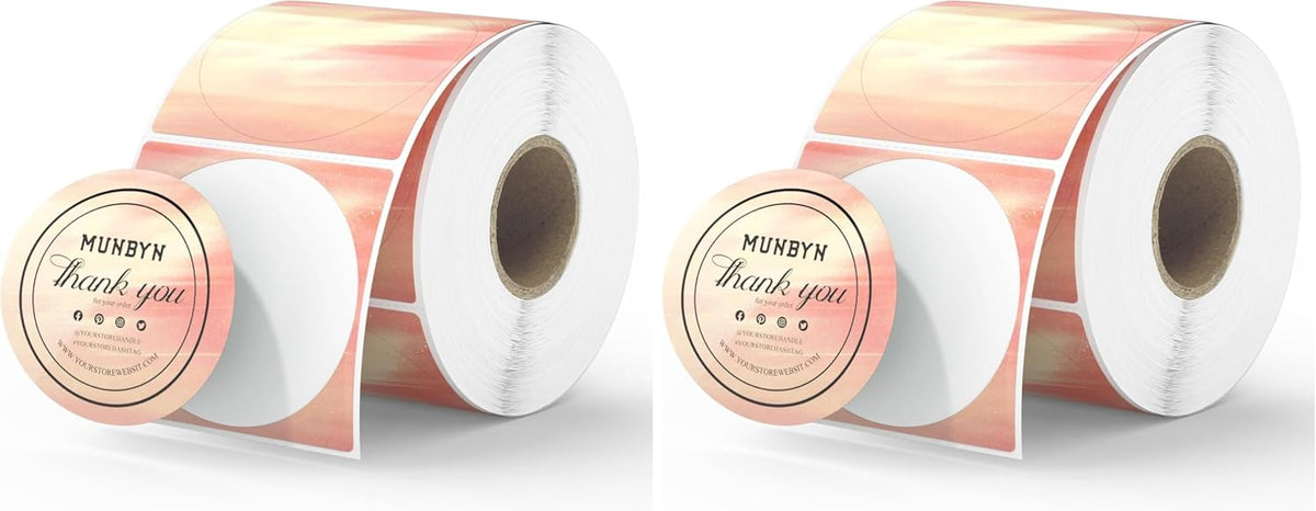 MUNBYN 2 Inch Round Orange Thermal Labels, Self-Adhesive Stickers for Baking, Candle, and Food, Compatible with Thermal Printers, 500 Labels/1 Roll (Pack of 2) by MUNBYN