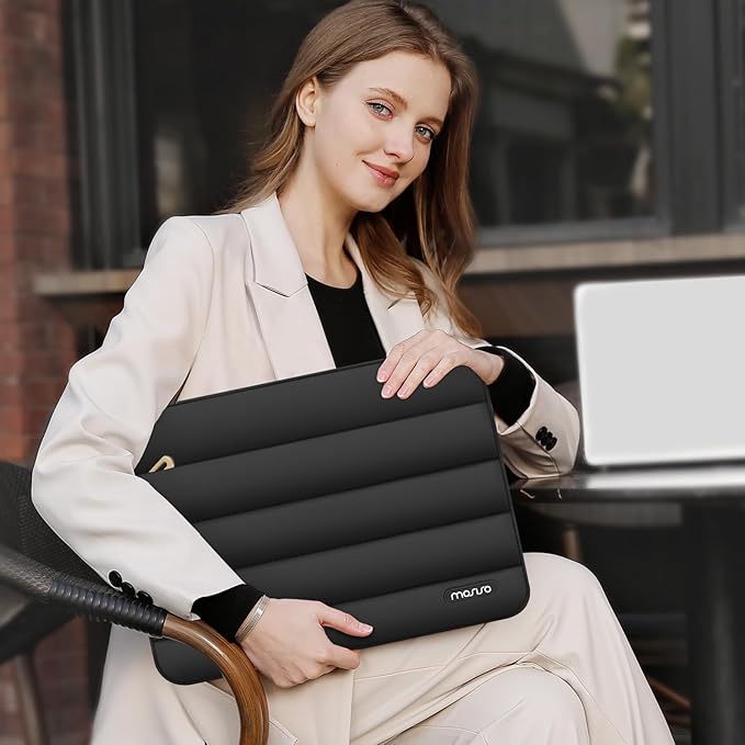 MOSISO Laptop Case 14 inch, 14 inch Puffy Laptop Sleeve Carrying Case | Compatible with HP Lenovo Dell ASUS Acer, HP Stream, Dell Latitude, Polyester Horizontal Bag with Small Case, Black - Image 6