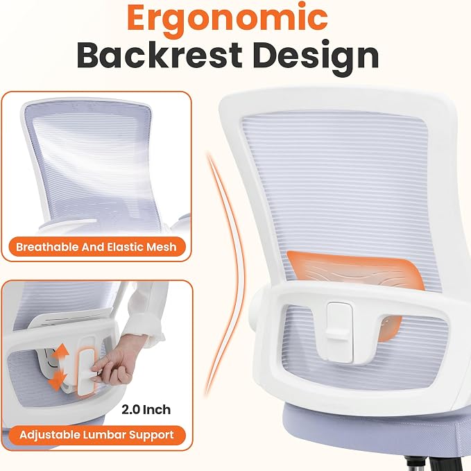 NEO CHAIR Office Desk Chair High Back Mesh Chair Adjustable Lumbar, Purple | Ergonomic High-Back Design with Breathable Mesh, Flip-Up Armrests, Comfortable Support for Home office or Computer Work - Image 3