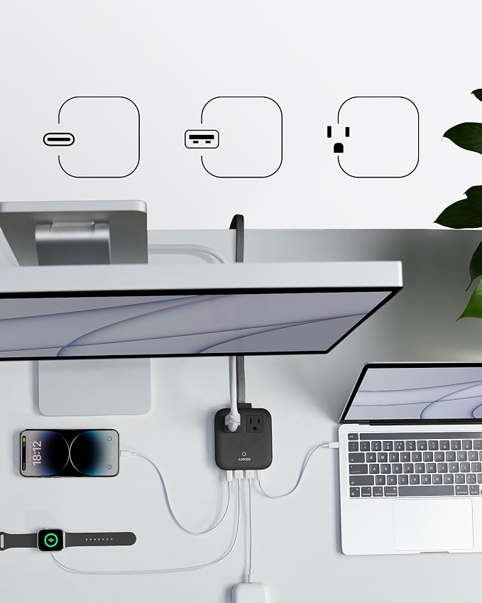 Anker Travel Power Strip, Anker Nano 67W Max 6-in-1 USB C Charger, 2 USB C | 2 AC, 2 USB A, 5ft Thin Undetachable Flat Plug Extension Cord with Multiple Outlets, Travel Essentials, Cruise Essentials - Image 4