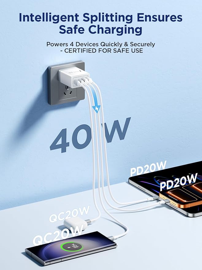 Aioneus USB C Charger Block, 40W Fast Charging Block Type C Charging Block 4-Port Dual Port PD+QC Wall Charger Head Cube for iPhone 17 16 15 14 13 12 11 Pro Max XS, iPad, Samsung Phone, Tablet - Image 2