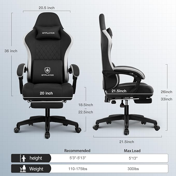 GTPLAYER Gaming Chair, Computer Office Chair with Pocket Spring Cushion, Linkage Armrests and Footrest, High Back Ergonomic Computer Chair with Lumbar Support Task Chair with Footrest(Black) - Image 3