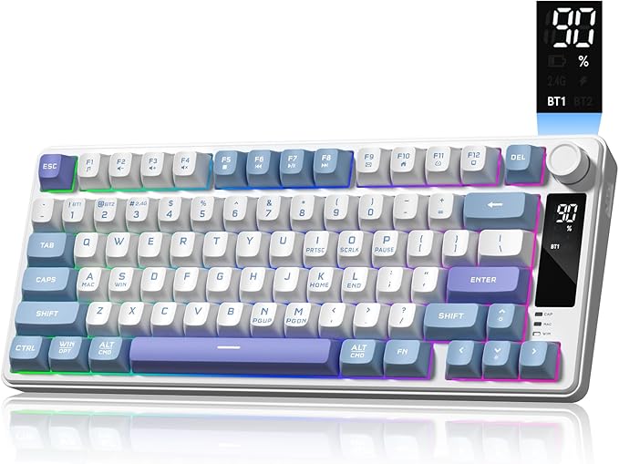 Womier DK75 75% Wireless Gaming Keyboard, RGB Backlit Creamy Keyboard with Media Knob, OLED Screen, Tri-Mode 2.4GHz/USB-C/BT5.0, Anti-Ghosting No-Conflict Silent Membrane Keyboard for MAC Windows by Unknown