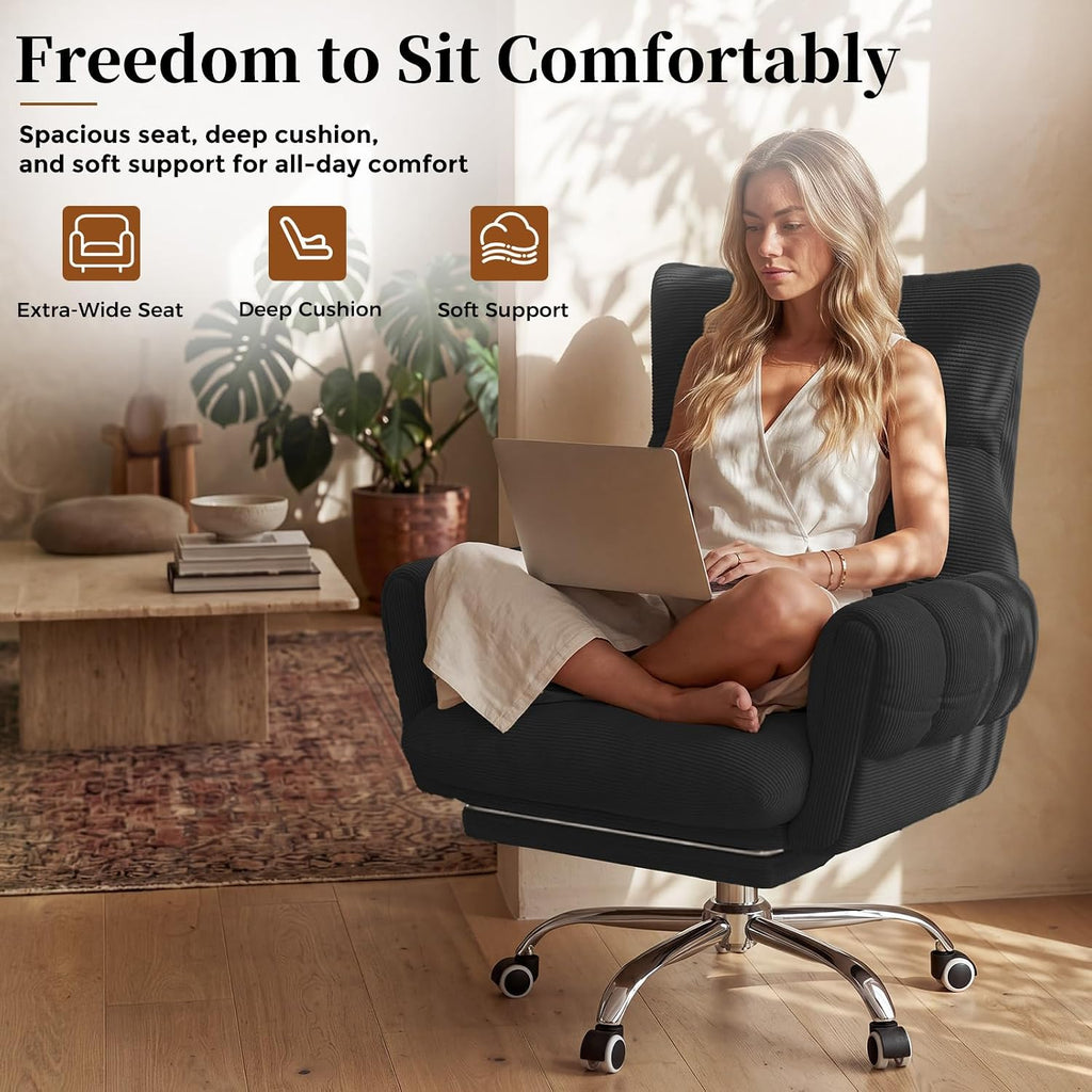 Cross Legged Office Chair, Cloud Desk Chair with Flip-Up Arm Rests, Foot Rest, Wide Seat, Comfy Executive Ergonomic Computer Gaming Chair, Black - Image 4