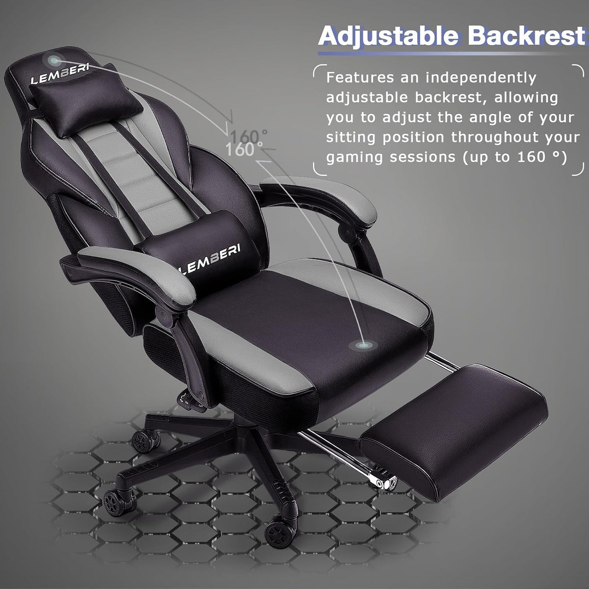 Ergonomic Gaming Chair with Footrest, 400lb Weight Capacity, Gray - Image 4