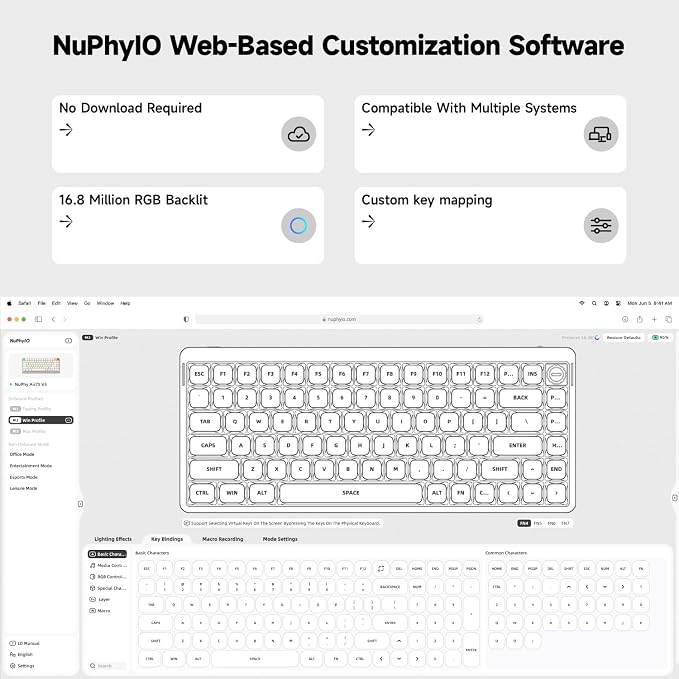 nuphy Air75 V3 Mechanical Keyboard with Knob, Black-Brown Nano Switches | 75% Low Profile keyboard, Hot-Swap, for Mac, Windows, Bluetooth/2.4GHz/USB-C, Wireless keyboard, RGB Backlit, PBT keycaps - Image 5