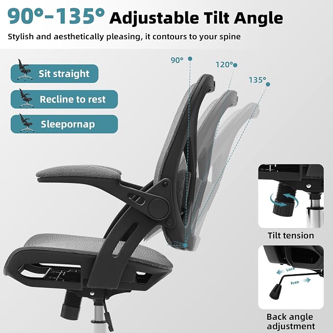 Ergonomic Office Chair, Computer Desk Chair with Lumbar,Grey | Tilt Function, Comfy Wide Seat,Adjustable Lumbar Support, Swivel Executive Computer Desk Chairs for Company and Home - Image 7