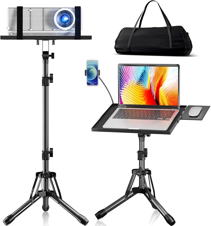 KOOV Projector Stand Adjustable Height 20" to 61" | Foldable Projector Tripod Stand with Mouse Tray & Phone Holder, Perfect for Office Home Stage Studio DJ Racks Podium Stand by KOOV