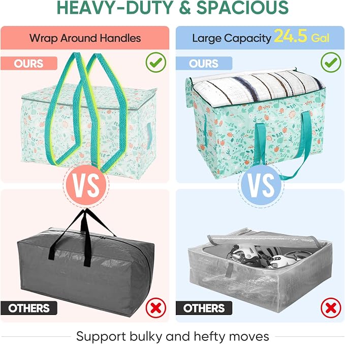 BALEINE 6-Pack Oversized Moving Bags with Reinforced Handles, Heavy-Duty Storage Tote for Clothes, Moving Supplies (Spring Stroll, 6-Pack) - Image 4