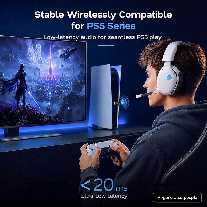 AOC 2.4GHz Wireless Gaming Headset for PS5, PS4, PC, Switch, 45Hr, White | Bluetooth 6.0 Gaming Headphones with Noise Canceling Mic, 7.1 Virtual Surround, Great for Fortnite & Call of Duty/FPS Gamers - Image 2