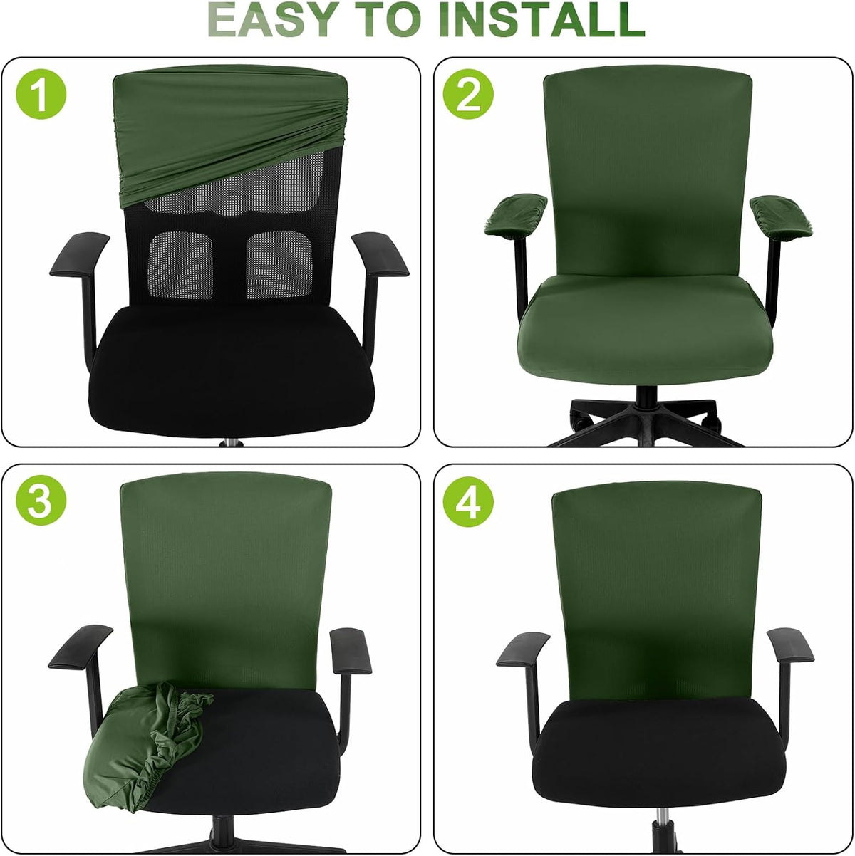 4 Pcs Office Chair Covers Set Computer Universal Protective Stretchable Chair Seat Covers Desk Armrest Cover Slipcovers Pads Office Cushion Backrest for Rotating(Regular,Blackish Green) - Image 5