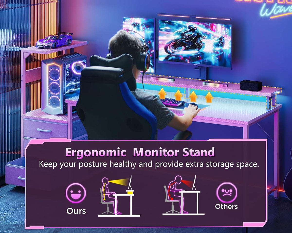 AODK Gaming Desk w/PC Showcase Stand, 59" Reversible, RGB LED - Image 6