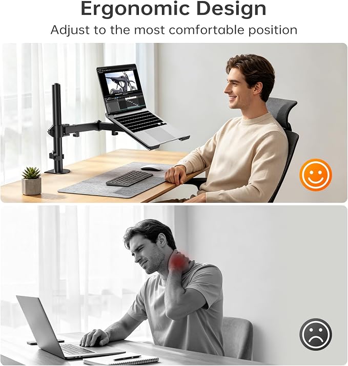 Afaloona 2-in-1 Monitor & Laptop Stand for 13-32" Monitor or 11-17" Laptop | Removable laptop tray converts to a monitor mount with full-motion adjustment, up to 18 lb capacity for monitor or laptop use - Image 6