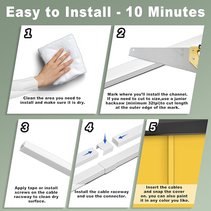 Wall Cable Hider to 3-4 Wires, LZEOY 172in Cord Hider for Wall Mount TV, White Cord Covers for Wires on Wall, Wall Cord Cover Wire Covers for Cords, Large Cable Management Kit 11xL15.7in W1.18inH0.6in - Image 4