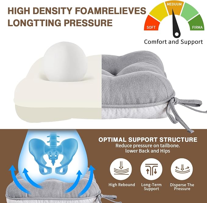 BETU Chair Cushions for Dining Chairs Set of 6,3.5" Thick Kitchen Table Chair Pads with Ties,Non Slip Backing and Covers, Seat Cushion for Dining Room,Bar,Patio Chairs,15.5"X15.5"X3.5",Light Grey - Image 7