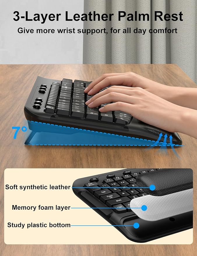 Wireless Keyboard and Mouse Combo, EDJO 2.4G Full-Sized Ergonomic Computer Keyboard with Wrist Rest and 3 Level DPI Adjustable Wireless Mouse for Windows, Mac OS Desktop/Laptop/PC, Carbon Black - Image 9