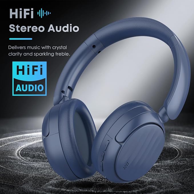 Bluetooth Headphones with Active Noise Cancelling (ANC), Wireless Over Ear Bluetooth Headsets with 35H Playtime, HiFi Stereo Foldable Headphones with Foam Ear Cups for Sports, Travel, Blue - Image 3