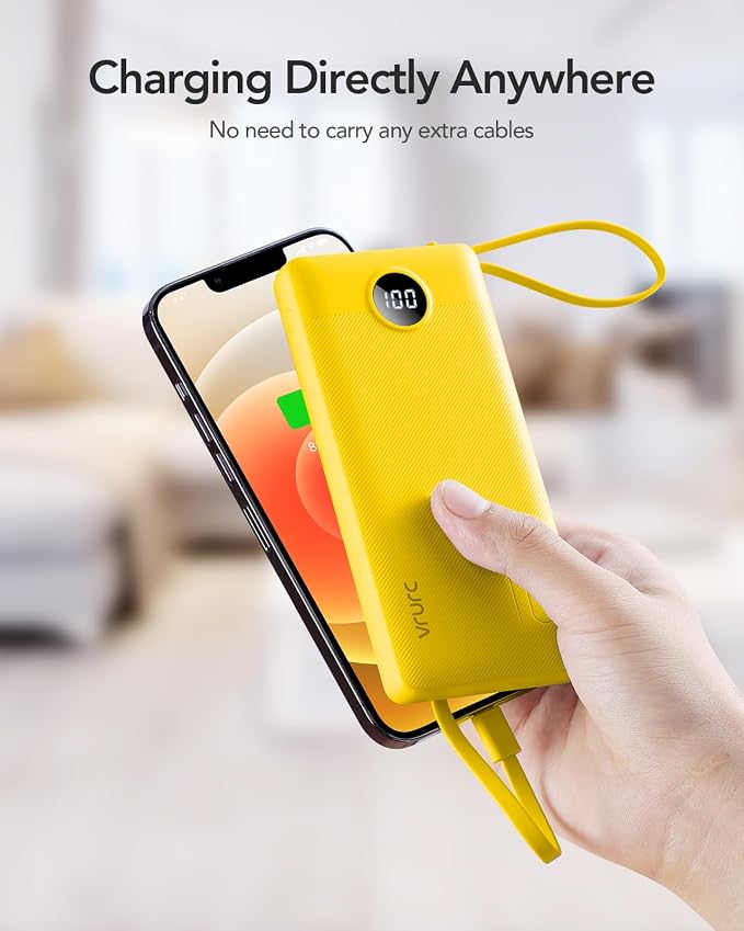 VRURC Portable Charger Power Bank, Built-in 4 Cables & 2 Ports 10000mAh | LED Display Slim Battery Pack,Compact Travel Essential Portable Phone Charger 5 Output for Multi Devices,Student/Teens(1Pack) - Image 8