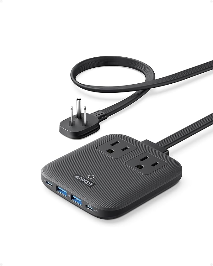 Anker Travel Power Strip, Anker Nano 67W Max 6-in-1 USB C Charger, 2 USB C | 2 AC, 2 USB A, 5ft Thin Undetachable Flat Plug Extension Cord with Multiple Outlets, Travel Essentials, Cruise Essentials by Unknown