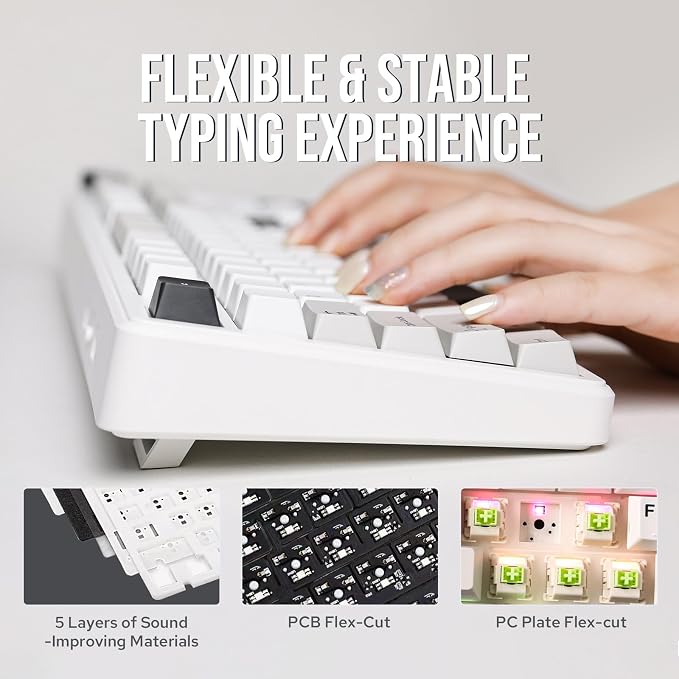 EPOMAKER x Aula F99 Wireless Mechanical Keyboard, Hot Swappable Gasket | Custom Gaming Keyboard with Five-Layer Padding, BT/2.4GHz/USB-C, 8000mAh Battery (White Grey, Nimbus V3 Switch) - Image 4