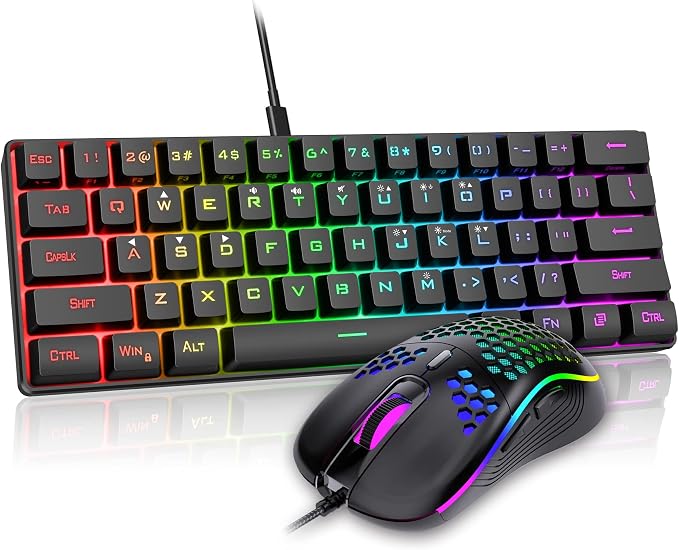 RedThunder 60% Gaming Keyboard and Mouse Combo, Ultra-Compact 61 Keys RGB Backlit Mini Keyboard, Lightweight 7200 DPI Honeycomb Optical, Wired Gaming Set for PC MAC PS5 Xbox Gamer(Black) by RedThunder