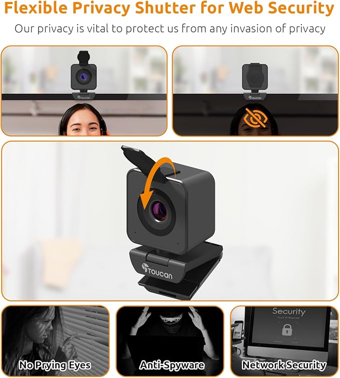 TOUCAN 1080P Webcam for pc, Webcam with Microphone for Laptop, Plug and Play USB Web Cam, 90°View Computer Camera, External Camera for Streaming, Skype, Zoom, FaceTime, Hangouts, MacBook/Tablet - Image 4