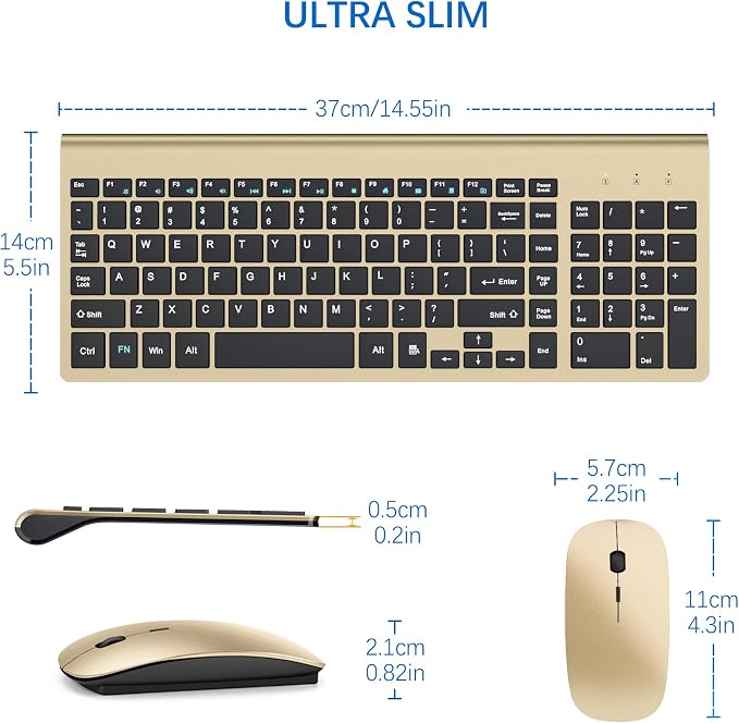 Wireless Keyboard and Mouse Ultra Slim Combo, TopMate - Gold Black | 2.4G Silent Compact 2400DPI Mouse and Scissor Switch Keyboard Set with Cover, Batteries Included, for PC/Laptop/Windows/Mac - Image 6