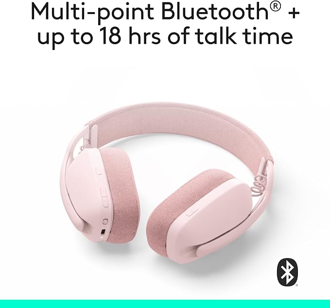 Logitech Zone Vibe 100 Lightweight Wireless Over Ear Headphones - Rose | Lightweight, over ear, multipoint Bluetooth, works with Teams, Google Meet, Zoom, Mac/PC, noise canceling microphone - Image 5