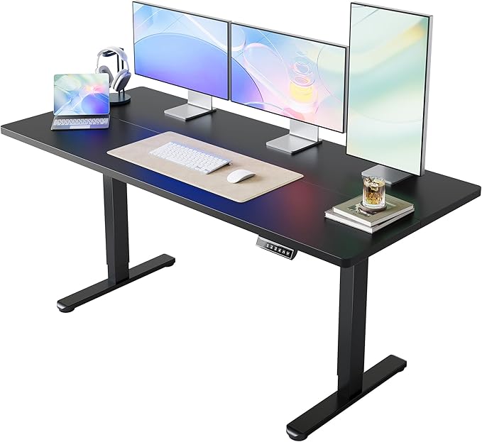 HUANUO 63x28 Inch Electric Standing Desk, Height Adjustable, Black | 176 Lbs Capacity, Smooth Home Office Desk, 4 Memory Presets & Headphone Hooks, 28.3–46.5 Inch Height Range, Easy to assemble by HUANUO