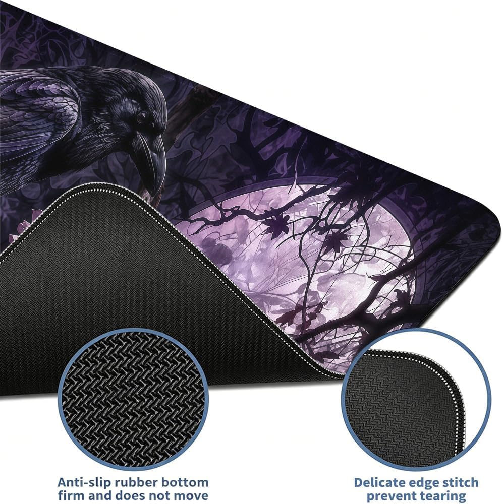 Gothic Raven Gaming Mouse Pad, Halloween XXL 35.4 x 15.7 in Desk Mat - Image 5