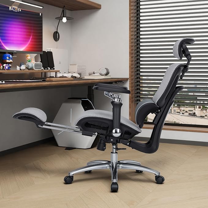 MALOL Ergonomic Office Chair, 400lbs High Back Mesh Desk Chair with 6D Armrests, 3D Headrest, Adjustable Lumbar Support, Seat Depth Adjustment, Tilt Lock, Metal Base & PU Wheels, Grey - Image 14