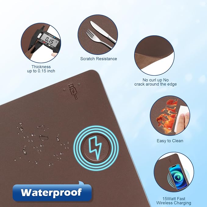Wireless Charging Desk Mat, Mouse Pad, Brown-R, 32 * 16inch - Image 7