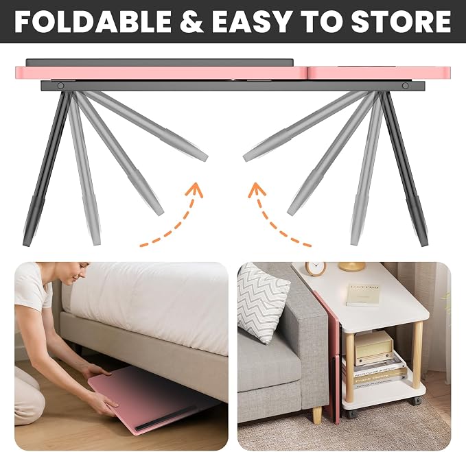 Laptop Bed Desk, 5-Angle Adjustable Bed Laptop Table with Cup Holder | Foldable Laptop Stand for Couch & Sofa, Portable Laptop Tray for Adults Writing Reading Eating, Pink - Image 4