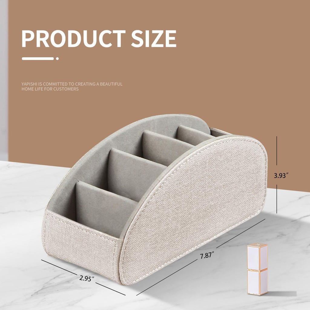 Remote Control Holder PU Leather TV Remote Caddy for Table 5 Compartments - Image 4