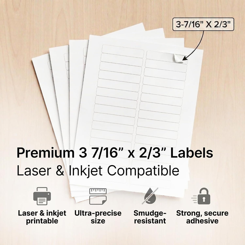 3 7/16" X 2/3" Matte White Printable Labels (250 Sheets, 7500 Stickers) - Image 4