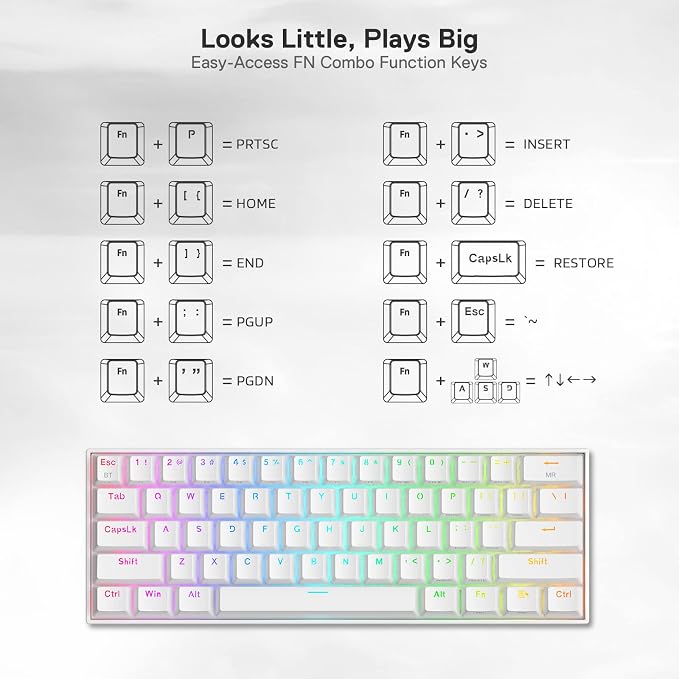 Redragon K530 Pro Draconic 60% Wireless RGB Mechanical Keyboard, BT/2.4Ghz/Wired 3-Mode 61 Keys Compact Gaming Keyboard w/Hot-Swap Socket, Free-Mod Plate Mounted PCB & Tactile Brown Switch | BT 2.4GHz Wired Tactile Brown Switch Compatible Windows Mac A... - Image 6