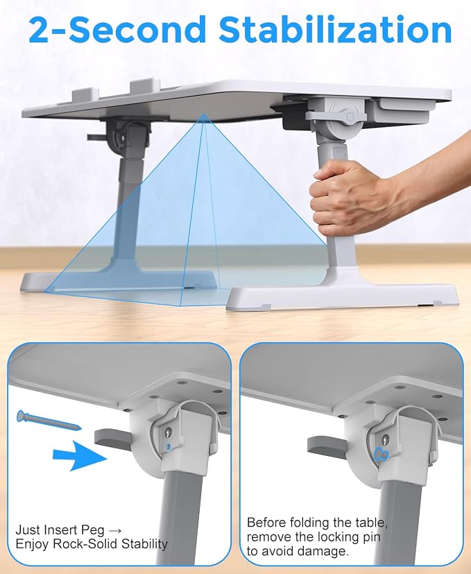 HETTHI Laptop Bed Tray Table, Adjustable Sturdy Laptop Stand for Bed with Premium Materials, Folding Portable Lap Desk with Drawer for Writing Working Reading Eating Couch Floor (Marble, 22.04"×12.2") - Image 7