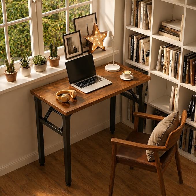 Folding Desk Foldable Desk - Folding Table for Small Spaces, Portable Compact Laptop Workstation for Computer Tasks, Study, Craft, Sewing, Home Office, Bedroom, Dorm and Narrow Space Storage - Image 2