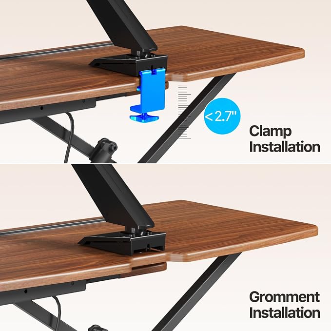 32" Standing Desk Converter, Quick Sit to Stand Desk Riser | Height Adjustable Stand up Desk with Keyboard Tray for Dual Monitor, Copmputer Workstation for Home Office, Dark Wood - Image 8