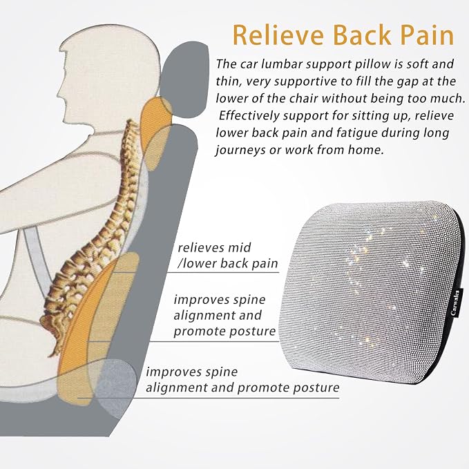 Carwales Lumbar Support Pillow Summer Decorative for Car Soft Bling Accessories Sparkly Diamond Rhinestone for Women Girls, Universal Office Chair Lower Back Cushion Rubber Black - Image 4