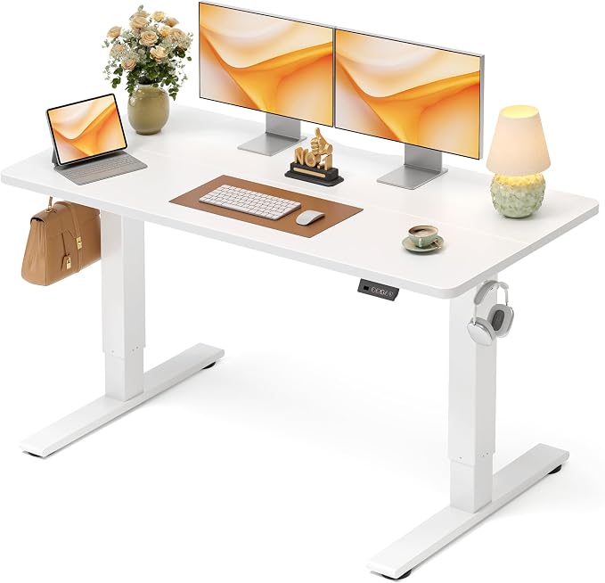 CubiCubi Electric Standing Desk 55 x 24 Inch, Height Adjustable Sit Stand Desk with Memory Presets, Splice Desktop Computer Desk for Home Office, White Frame/White Top by CubiCubi
