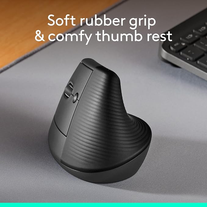 Logitech Left Handed Lift Vertical Ergonomic Wireless Mouse - Graphite | Connect via Bluetooth or included Logi Bolt USB-A receiver, quiet clicks, 4 of 6 buttons customizable, Windows Mac compatible - Image 3