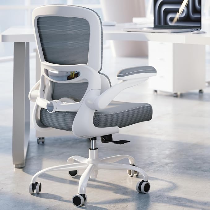 TRALT Ergonomic Office Chair Desk Chair with Adjustable Lumbar Support | Desk Chair Comfy with Flip-up Armrests Ergonomic Chair - Mesh Computer Chairs for Adults, 330lbs, PU Leather (Grey, 1) by TRALT
