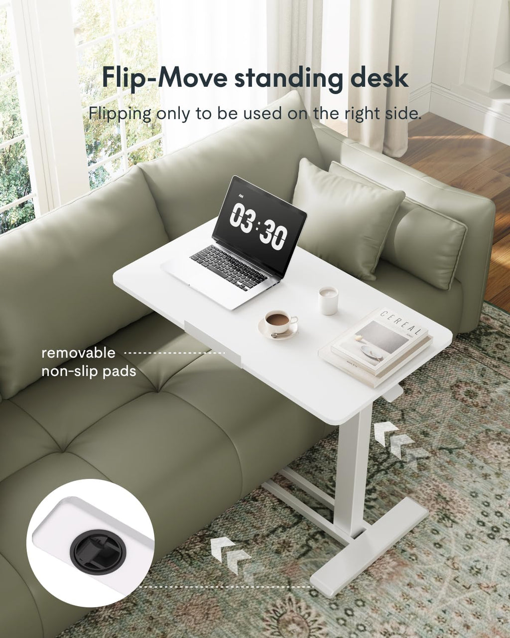 FLEXISPOT H7 PRO 90° Tiltable Mobile Overbed Table with Pneumatic Lift,32'' - Image 4